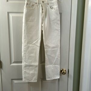 White button fly Levi 501 jeans